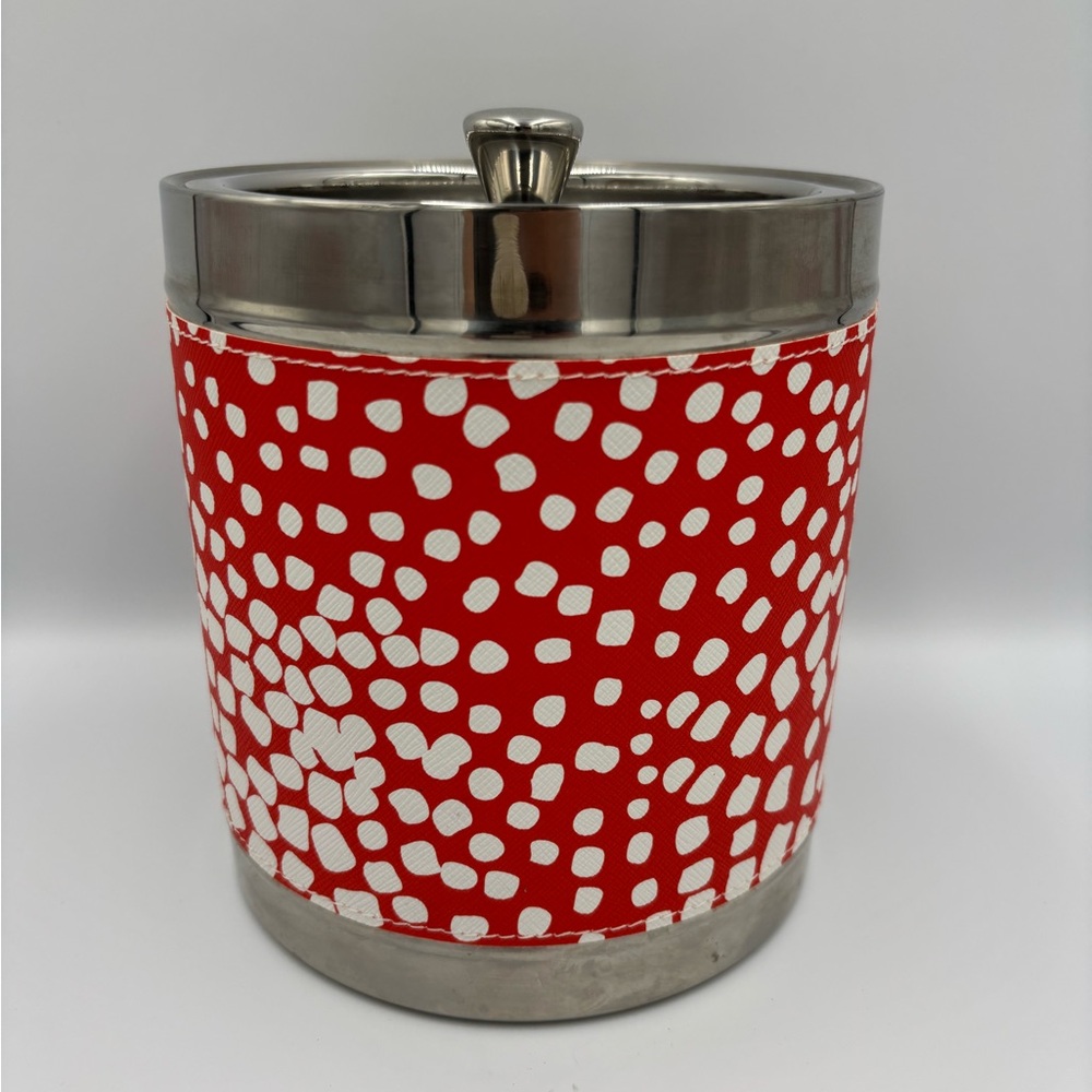 DIANE VON FURSTENBERG DVF Home Ice Bucket W Lid Square Dot Red/White Stainless